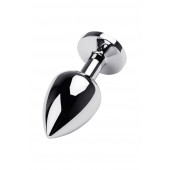 Серебристая коническая анальная пробка с красным кристаллом - 8 см. - ToyFa - купить с доставкой в Чебоксарах