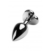 Серебристая коническая анальная пробка с красным кристаллом-сердечком - 7 см. - ToyFa - купить с доставкой в Чебоксарах