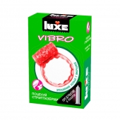 Розовое эрекционное виброкольцо Luxe VIBRO  Поцелуй стриптизёрши  + презерватив - Luxe - в Чебоксарах купить с доставкой
