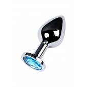 Серебристая конусовидная анальная пробка с голубым кристаллом - 8 см. - ToyFa - купить с доставкой в Чебоксарах