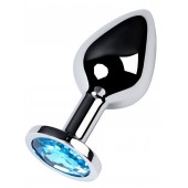 Серебристая конусовидная анальная пробка с голубым кристаллом - 8 см. - ToyFa - купить с доставкой в Чебоксарах