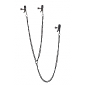 Черные зажимы на соски и клитор на цепочке DELUXE NIPPLE   CLIT CLAMPS - Dream Toys - купить с доставкой в Чебоксарах