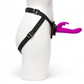 Лиловый страпон Rechargeable Vibrating Strap-On Harness Set - 17,6 см. - Happy Rabbit - купить с доставкой в Чебоксарах