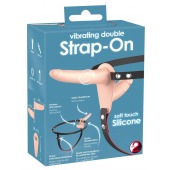 Телесный двойной вибрострапон с вибрацией Vibrating Double Strap-On - 15 см. - Orion - купить с доставкой в Чебоксарах