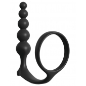 Черная анальная цепочка с эрекционным кольцом Ass-gasm Cockring Anal Beads - Pipedream - в Чебоксарах купить с доставкой
