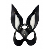 Черная маска зайки с белым мехом на ушках Miss Bunny - БДСМ Арсенал - купить с доставкой в Чебоксарах