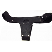 Чёрные трусики для страпона из натуральной кожи - БДСМ Арсенал - купить с доставкой в Чебоксарах