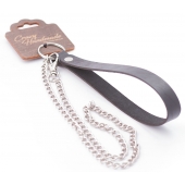Серебристый металлический поводок с кожаной черной ручкой - 80 см. - Crazy Handmade - купить с доставкой в Чебоксарах