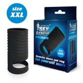 Черная открытая насадка на пенис с кольцом для мошонки XXL-size - 9,4 см. - Sex Expert - в Чебоксарах купить с доставкой