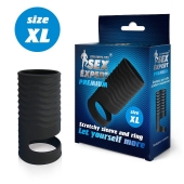 Черная открытая насадка на пенис с кольцом для мошонки XL-size - 8,9 см. - Sex Expert - в Чебоксарах купить с доставкой
