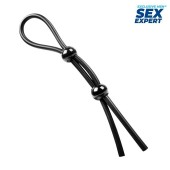 Черное силиконовое лассо с двумя шариками для утяжки - Sex Expert - в Чебоксарах купить с доставкой