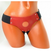 Красные кожаные трусики для страпона - БДСМ Арсенал - купить с доставкой в Чебоксарах