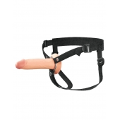 Телесный полый страпон на черных ремнях Hollow Silicone Strap-on - 17,8 см. - Pipedream - купить с доставкой в Чебоксарах