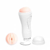 Мастурбатор-вагина Flora White с присоской и 12 режимами вибрации - Baile - в Чебоксарах купить с доставкой Мастурбатор-вагина Flora White с присоской и 12 режимами вибрации - Baile - в Чебоксарах купить с доставкой