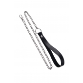 Поводок с ручкой из черной натуральной кожи и карабином для ошейника - Pecado - купить с доставкой в Чебоксарах