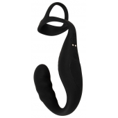 Черное эрекционное кольцо со стимуляцией промежности и анальной пробкой Cock Ring with RC Prostate Plug - Orion - в Чебоксарах купить с доставкой