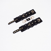 Черные кожаные наручники с узорами и золотистой фурнитурой - Crazy Handmade - купить с доставкой в Чебоксарах
