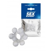 Прозрачное эластичное эрекционное кольцо с 6 шариками - Sex Expert - в Чебоксарах купить с доставкой