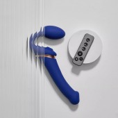 Синий безремневой страпон Multi Orgasm Bendable Strap-On size XL с клиторальной стимуляцией - Strap-on-me - купить с доставкой в Чебоксарах