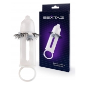 Эластичная насадка на пенис с подхватом мошонки и стимулирующими «ресничками» - Sextaz - в Чебоксарах купить с доставкой