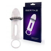 Закрытая насадка на пенис с подхватом мошонки и стимулирующими «ресничками» - Sextaz - в Чебоксарах купить с доставкой