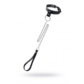 Черный узкий однослойный ошейник с серебристым поводком-цепочкой - Pecado - купить с доставкой в Чебоксарах