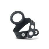 Черное эрекционное кольцо с подхватом мошонки на кнопках VS6 - Blush Novelties - в Чебоксарах купить с доставкой