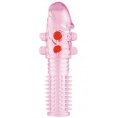 Гелевая розовая насадка с шариками и шипами - 14 см. - ToyFa - в Чебоксарах купить с доставкой
