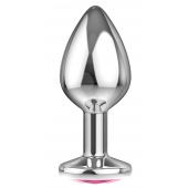 Большая серебристая анальная пробка Diamond Pink Sparkle Large с розовым кристаллом - 8 см. - Lola Games - купить с доставкой в Чебоксарах