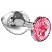 Большая серебристая анальная пробка Diamond Pink Sparkle Large с розовым кристаллом - 8 см. - Lola Games - купить с доставкой в Чебоксарах