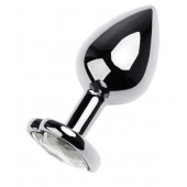 Серебристая анальная пробка с прозрачным кристаллом-сердцем - 8 см. - ToyFa - купить с доставкой в Чебоксарах