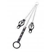 Черно-серебристые зажимы для сосков с кольцом для пениса TOYFA Metal - ToyFa - купить с доставкой в Чебоксарах