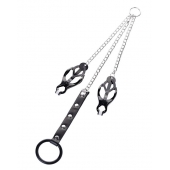 Черно-серебристые зажимы для сосков с кольцом для пениса TOYFA Metal - ToyFa - купить с доставкой в Чебоксарах