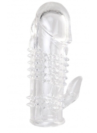 Прозрачная гелевая насадка с шипами и клиторальным отростком - 13 см. - Toyfa Basic - в Чебоксарах купить с доставкой
