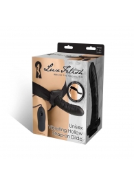 Чёрный полый страпон с вибрацией Unisex Vibrating Hollow Strap-On - 14 см. - Lux Fetish - купить с доставкой в Чебоксарах