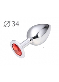 Коническая серебристая анальная втулка с красным кристаллом - 8,2 см. - Anal Jewelry Plug - купить с доставкой в Чебоксарах