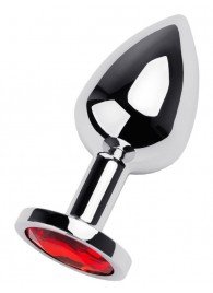 Серебристая коническая анальная пробка с красным кристаллом - 8 см. - ToyFa - купить с доставкой в Чебоксарах