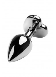 Серебристая коническая анальная пробка с красным кристаллом-сердечком - 7 см. - ToyFa - купить с доставкой в Чебоксарах