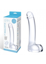 Прозрачный стеклянный фаллос с мошонкой Curved G-Spot - 18 см. - Glas