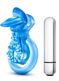 Голубое эрекционное виброкольцо 10 Function Vibrating Tongue Ring - Blush Novelties - в Чебоксарах купить с доставкой