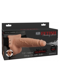 Телесный полый страпон с имитацией эякуляции 7.5  Hollow Squirting Strap-On with Balls Flesh - 21,6 см. - Pipedream - купить с доставкой в Чебоксарах