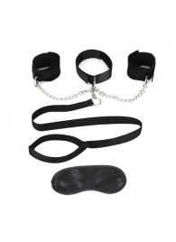 Чёрный ошейник с наручниками и поводком Collar Cuffs   Leash Set - Lux Fetish - купить с доставкой в Чебоксарах