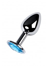 Серебристая конусовидная анальная пробка с голубым кристаллом - 7 см. - ToyFa - купить с доставкой в Чебоксарах