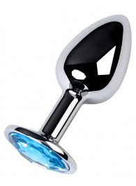 Серебристая конусовидная анальная пробка с голубым кристаллом - 7 см. - ToyFa - купить с доставкой в Чебоксарах