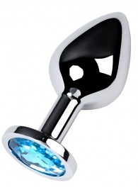 Серебристая конусовидная анальная пробка с голубым кристаллом - 8 см. - ToyFa - купить с доставкой в Чебоксарах