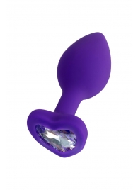 Фиолетовая анальная втулка Diamond Heart с прозрачным кристаллом - 7 см. - ToyFa - купить с доставкой в Чебоксарах