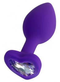Фиолетовая анальная втулка Diamond Heart с прозрачным кристаллом - 7 см. - ToyFa - купить с доставкой в Чебоксарах