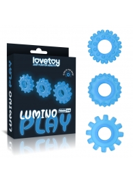 Набор из 3 голубых, светящихся в темноте эрекционных колец Lumino Play - Lovetoy - в Чебоксарах купить с доставкой