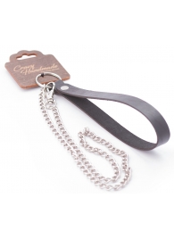 Серебристый металлический поводок с кожаной черной ручкой - 80 см. - Crazy Handmade - купить с доставкой в Чебоксарах