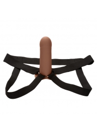 Коричневый фаллопротез из силикона Extension with Harness - 15,75 см. - California Exotic Novelties - купить с доставкой в Чебоксарах